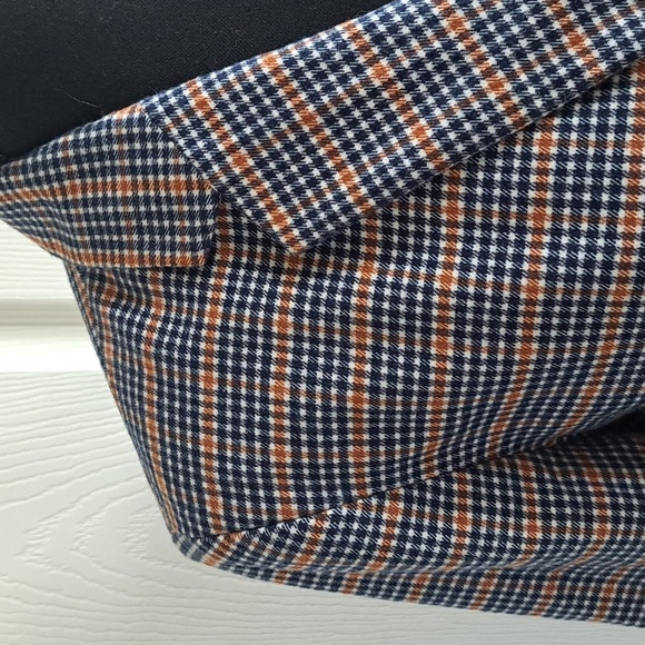 Merona Plaid Navy Orange Wool Blend Causal With Pockets Blazer Jacket - Picture 2 of 10
